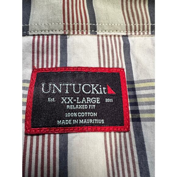 UNTUCKit Blue Red Tan Plaid Shirt Size XXLARGE 100% Cotton Relaxed Fit - Picture 9 of 10